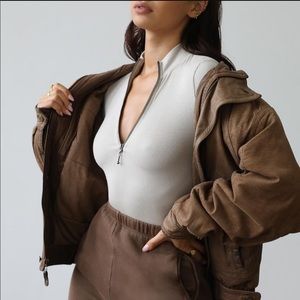 Joah Brown half-zip mock neck top